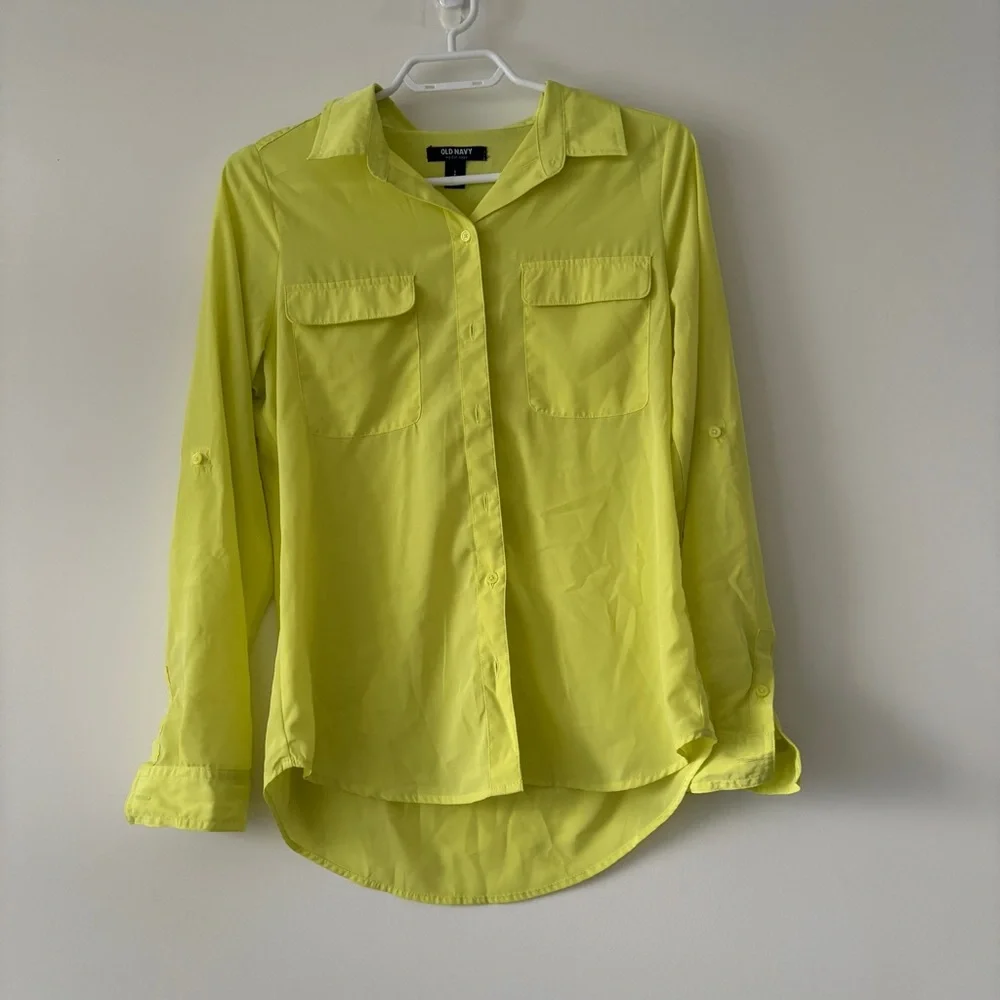 OLD NAVY women’s Button-Up Blouse – Size S, Neon Yellow - Picture 6 of 8